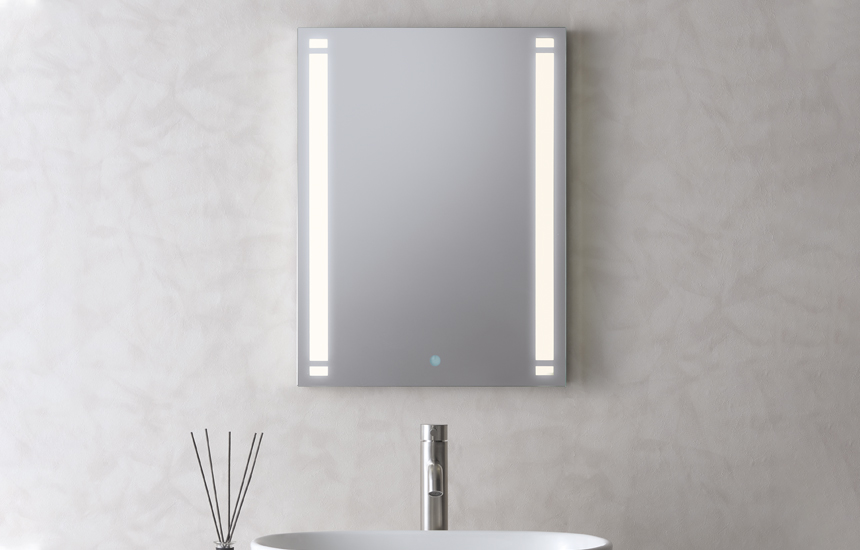ライト付き鏡(洗面鏡)450×600サイズ 白色 MBK010R-W